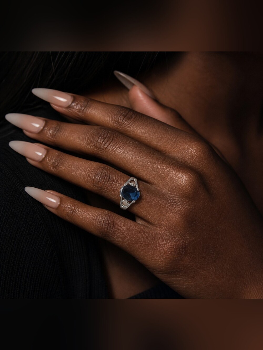 Women's Classic Deep Blue Alloy Silver Plated Crystal Statement Ring US Size 10